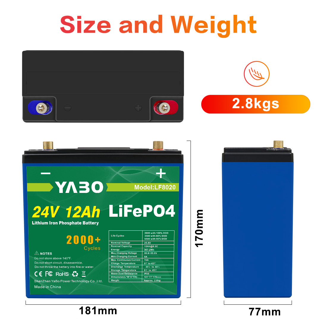 Langlebige Lithium-Eisenphosphat-Batterie 24 V 12 Ah Bereitschafts-LiFePO4-Batterien für den Schutz vor Stromausfällen